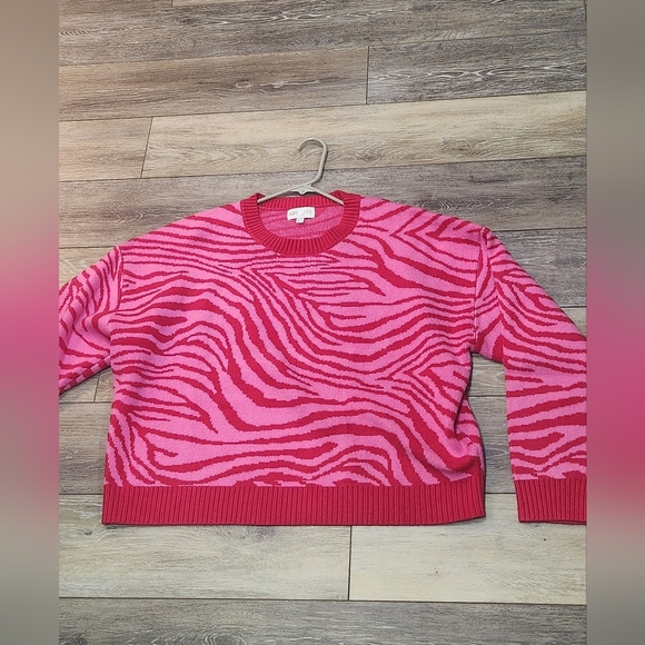 Apricot Pink And Red Zebra Print Cropped Oversized Soft Sweater Size 10 - Picture 9 of 9